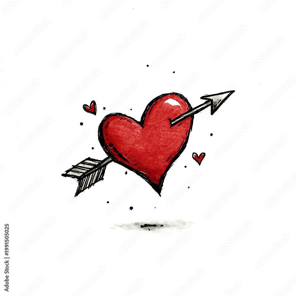 Obraz premium Red heart with arrow and small hearts floating love pierced