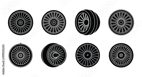 Collection of black and white illustrations depicting various drone propellers