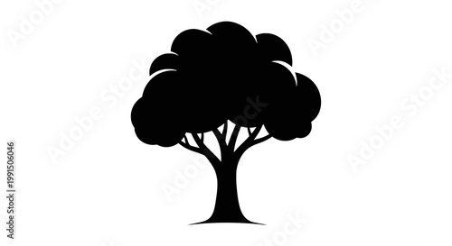 Silhouette vector of a stylized tree with a full crown; isolated tree on white background; tree icon for nature concepts