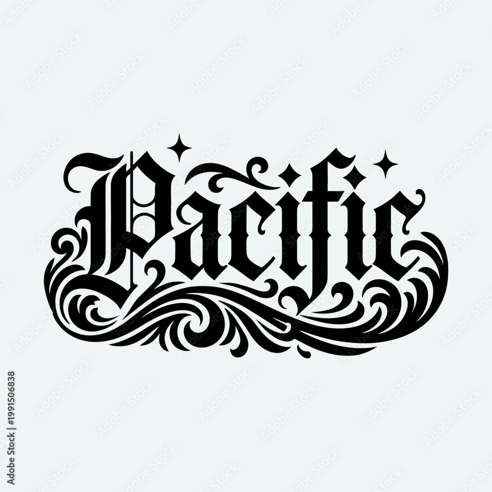 Fototapeta premium Black and white Pacific calligraphy design.