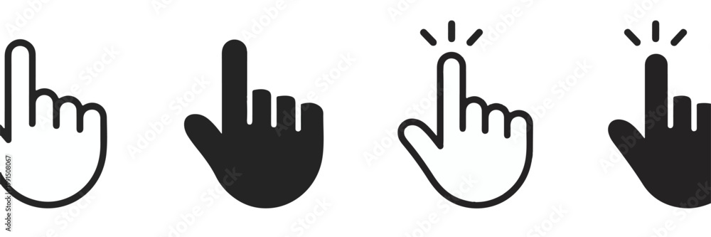 Fototapeta premium Four Hand Cursor Icons Showing Click Action pointer