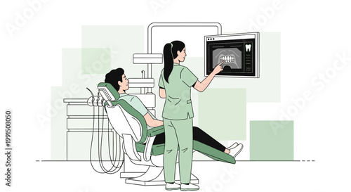 Dental Examination Scene with Patient Chair and X-Ray Display Screen