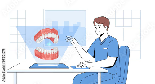 Dentist Interacting with 3D Teeth Hologram for Treatment Planning