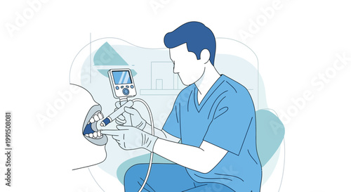 Dentist Performing Oral Scan with Handheld Digital Scanner Device
