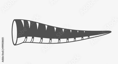Stylized vector illustration of a shofar horn with textured gray surface and segmented design isolated on a white backdrop