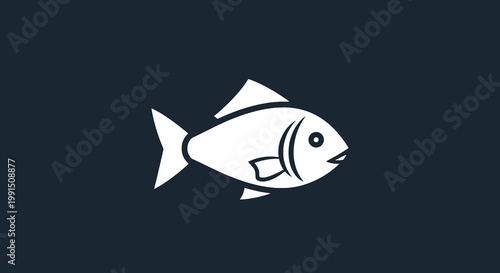 White fish vector illustration in simple style; isolated aquatic animal graphic for fishing and marine design projects on dark background
