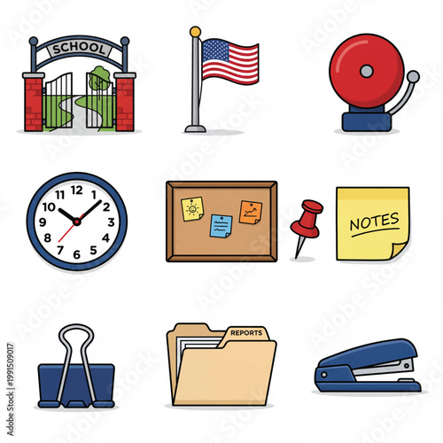 School and Office Supplies Icons Collection.