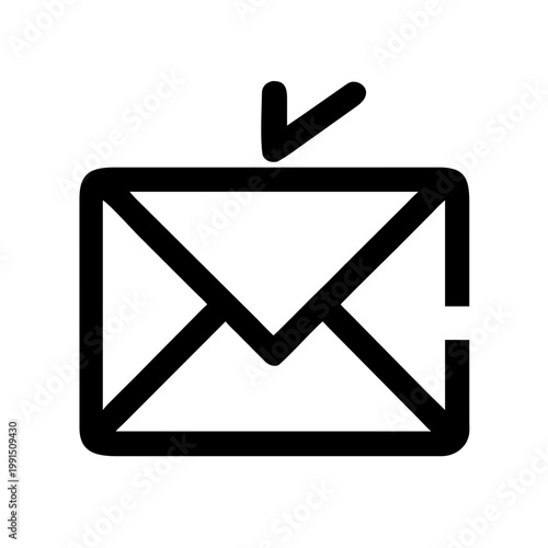 A simple black and white vector graphic of an envelope with a checkmark