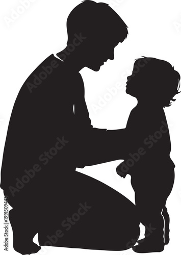 silhouette of a man babysitting a toddler vector illustration,Generative Ai