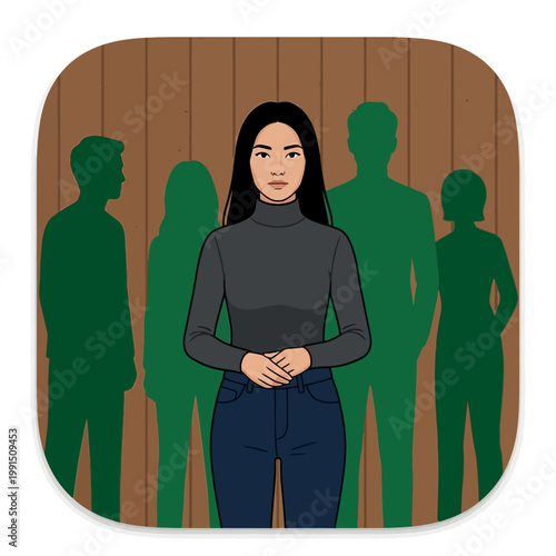 Woman standing in front of people.