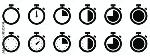 Set of Stopwatch Icons Showing Different Time Intervals