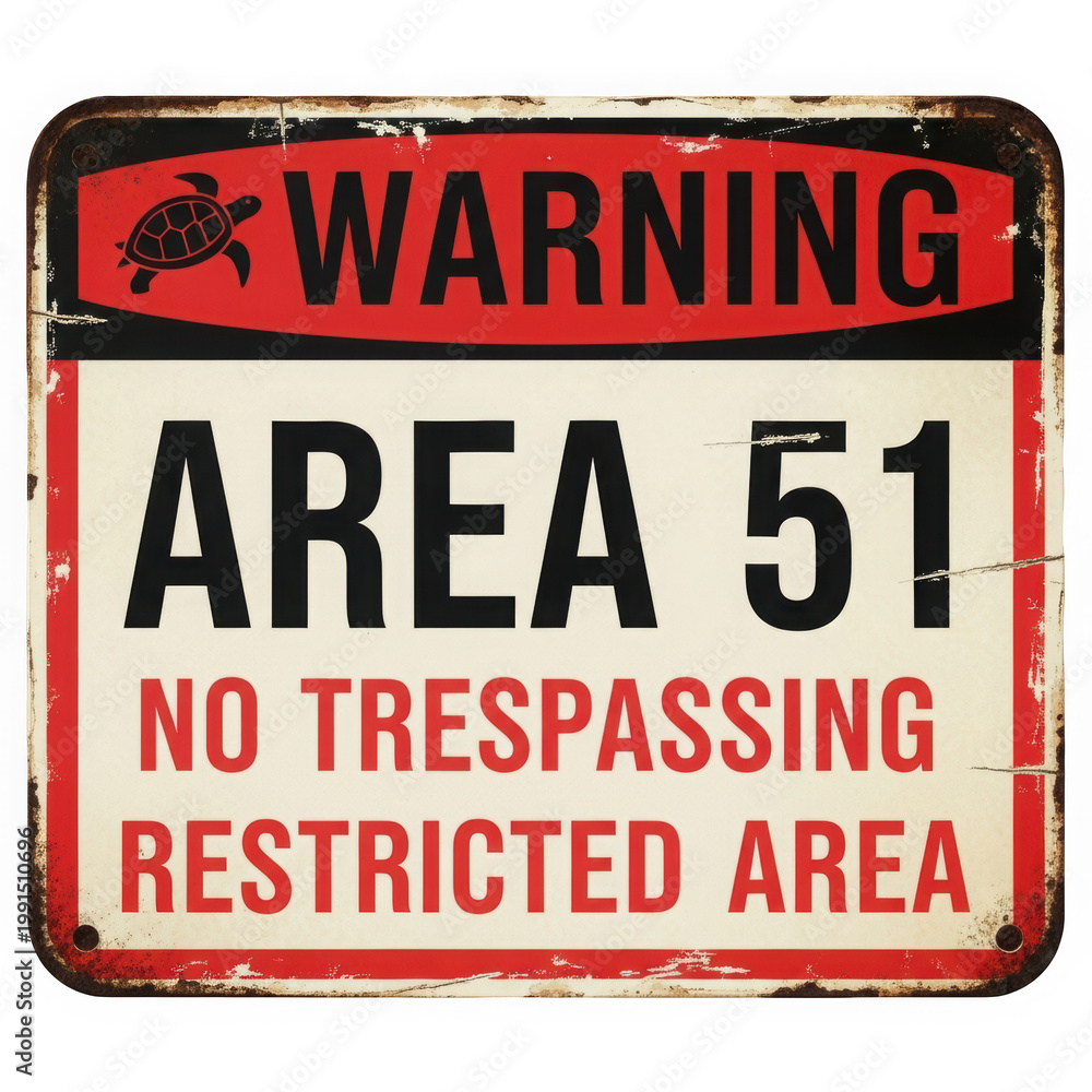 Obraz premium Warning sign for area 51 with turtle symbol isolated on transparent background