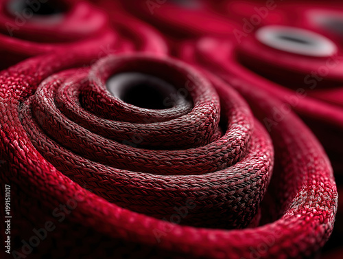 Stack of fire hoses arranged neatly in fire station storage area