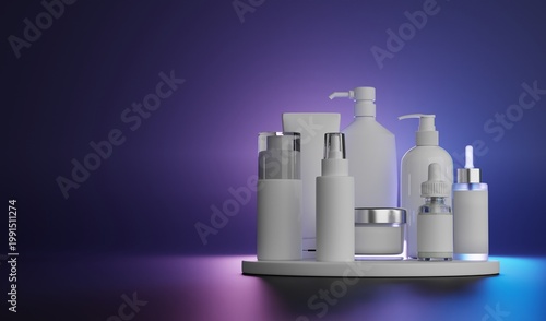 Minimalist Cosmetic Bottles on Stylish Gradient Background with Soft Lighting for Beauty and Skincare Product Display