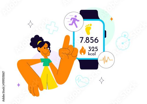 Wearable Health Tech Vector Illustration Smartwatch Fitness Tracker Monitoring Heart Rate Steps Calories and Digital Healthcare Innovation Design