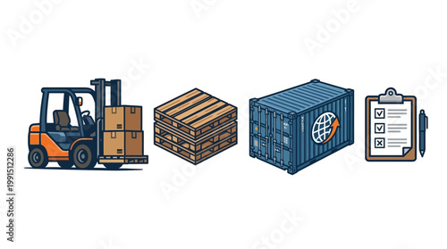 Logistics and shipping industry icons set.