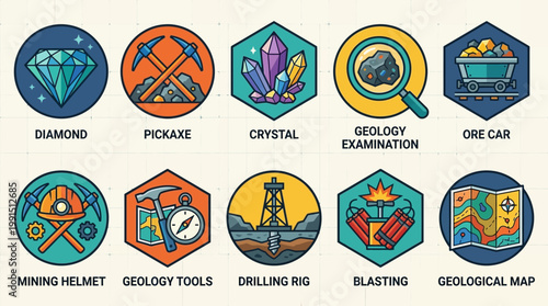 Collection of mining and geology icons.