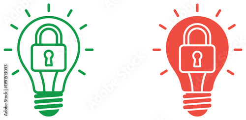 Patented Solution Locked Icon Set, Collection Of Lock And Patent Symbols In Minimal Style, Secure Innovation And Intellectual Property Protection Icons For Legal, Technology