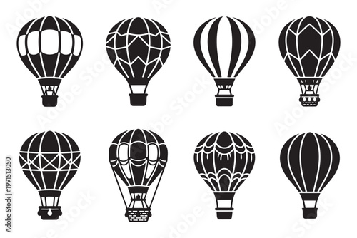 Various hot air balloons designs vector illustration for travel and adventure.