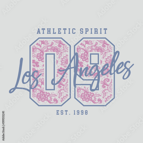 Photos Trendy Los Angeles Athletic Spirit T-Shirt Graphic with Pink Floral Lace Number
