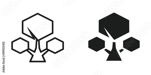 Contrasting line art and filled geometric tree structures with hexagonal canopies