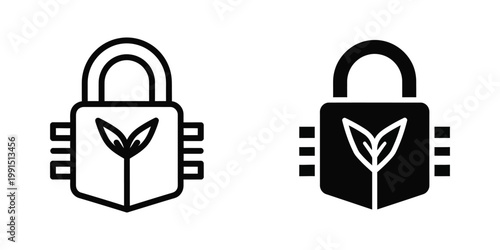 Contrast of open and closed padlock icons with leaf symbols representing security and privacy