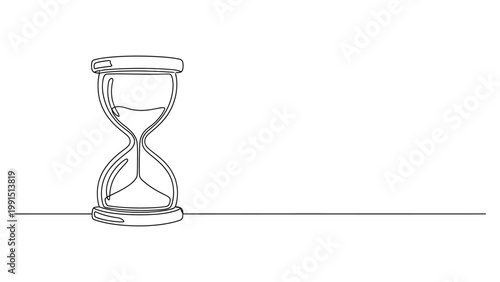 Continuous line drawing of a classic hourglass. Continuous line style. Hand drawn. Line art. Vector design. illustration