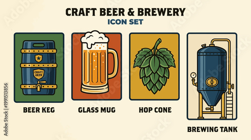 Craft beer and brewery icons set.