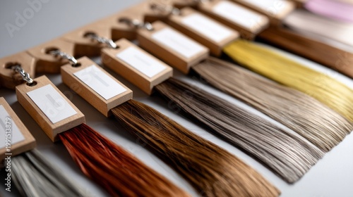 Hair color sample ring displaying diverse shade swatches for salon clients, stylists, product development and color selection guidance