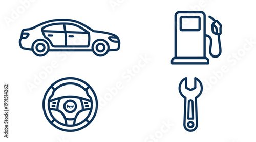 Icons related to car maintenance and fuel.
