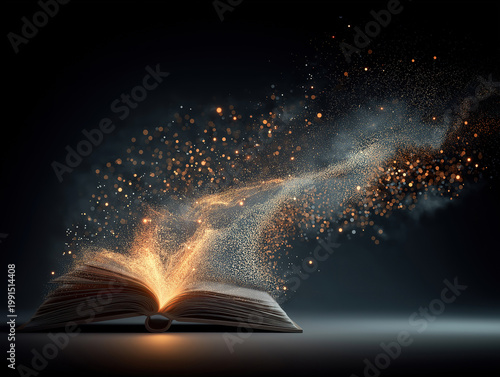 Imaginative sparkles and glow coming from open knowledge book