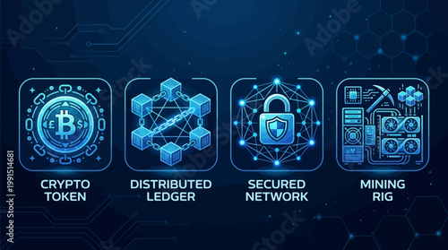 Cryptocurrency and blockchain technology concepts.