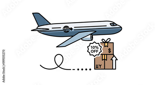 Airplane dropping discount shopping bags.