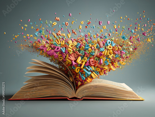 Open book with flying letters illustrating the power of literacy and learning’s