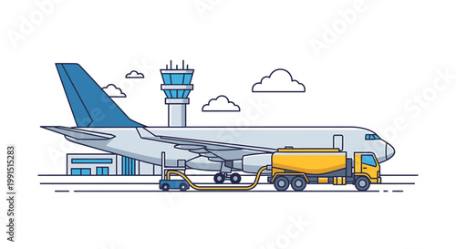 Airplane being serviced at airport gate.