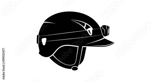 Black Baseball Helmet Side View Illustration.