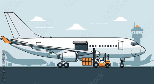 Airplane on the airport tarmac being serviced.