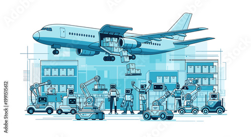 Airplane on the ground with workers.