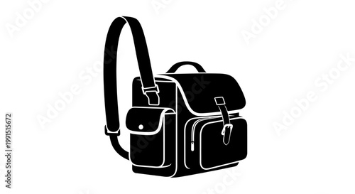 Black leather school bag illustration.