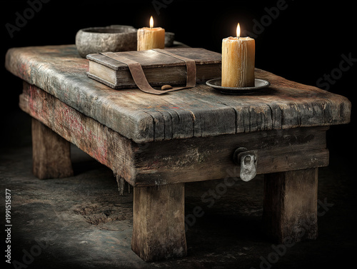 Warm candlelit rustic setting with book evoking classic knowledge transfer