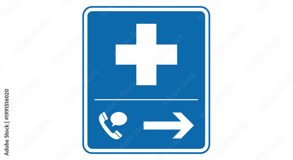 Obraz premium Blue Medical Direction Sign Board Symbol.