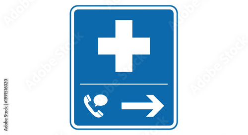 Blue Medical Direction Sign Board Symbol.