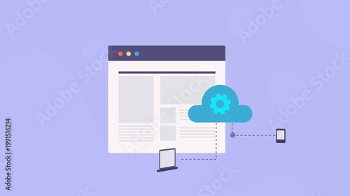 Cloud system setup file syncing, host website on secure server and delivers content across digital devices through fast and connected networks.