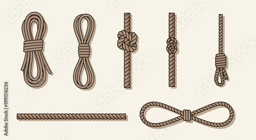 Brown rope knots and ties collection.