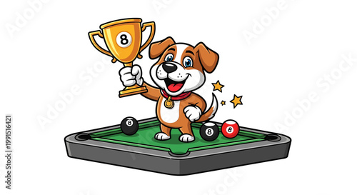 Cartoon dog holding trophy cup.