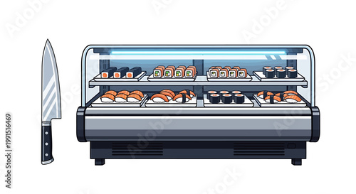 Butcher shop display case with meat.
