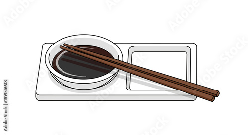 Chopsticks on a soy sauce bowl.