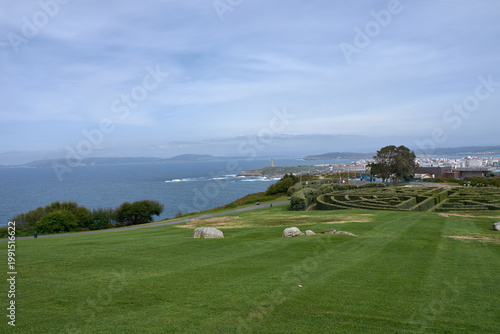 Aerial view of the A Coruna coastline and its urban isthmus from Monte de San Pedro Park