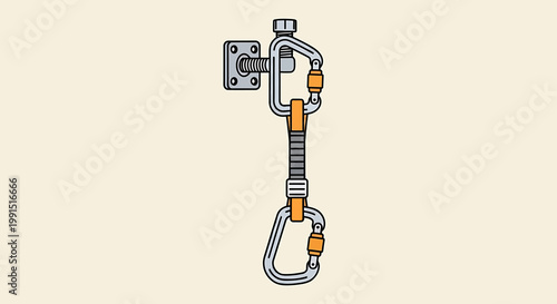 Carabiner with orange safety clip attached.