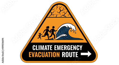 Climate Emergency Evacuation Route Sign Board.